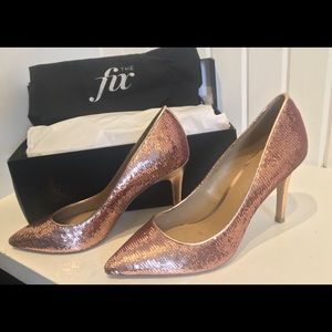 Rose gold sequin pumps